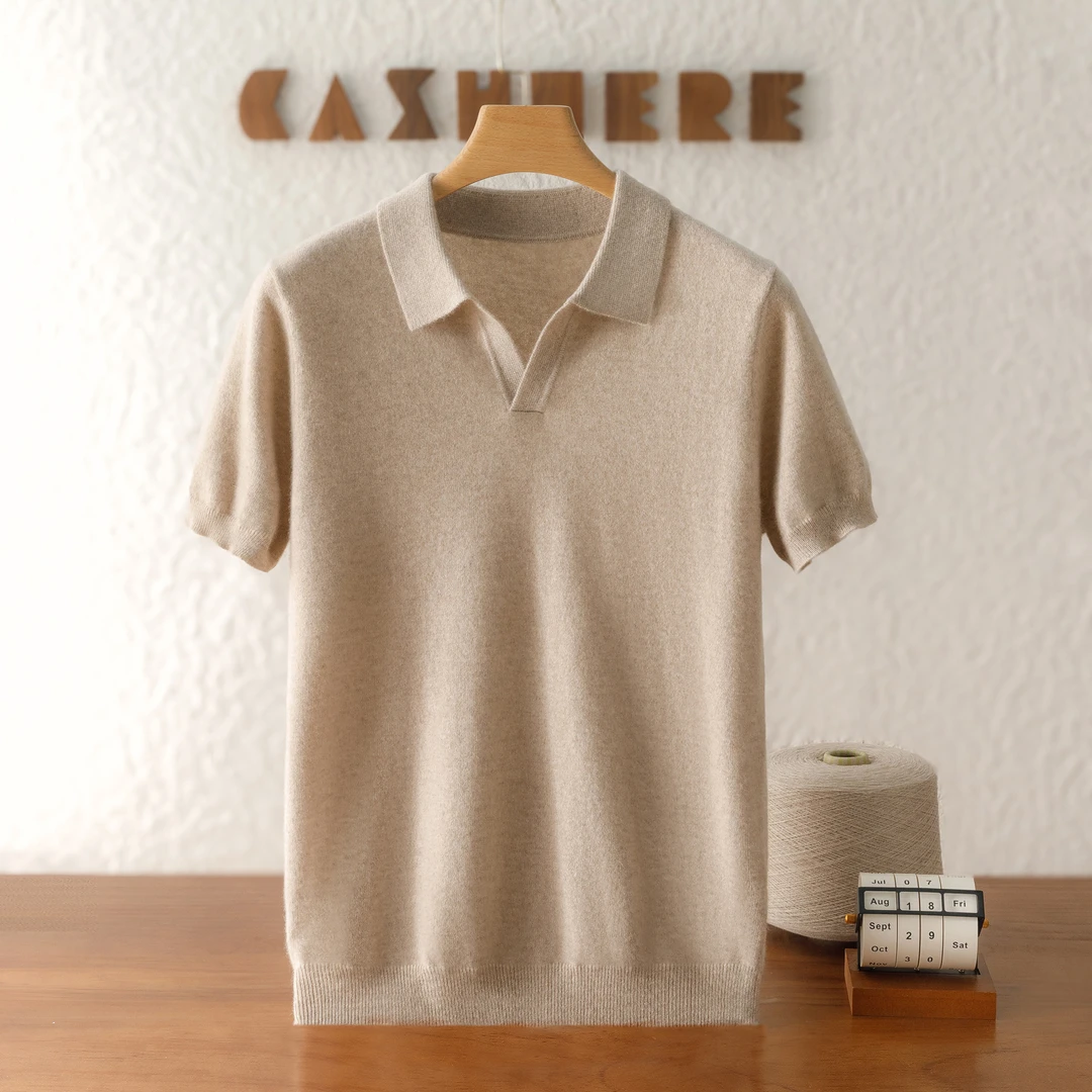 秋冬男士纯山羊绒海鸥POLO领短袖商务休闲套头针织衫百搭薄款