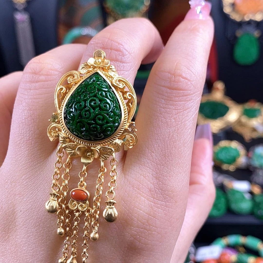 翡翠银S925镶嵌戒指戒指