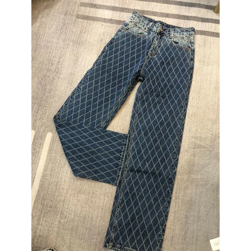 2601#菱格钻阔腿牛仔裤