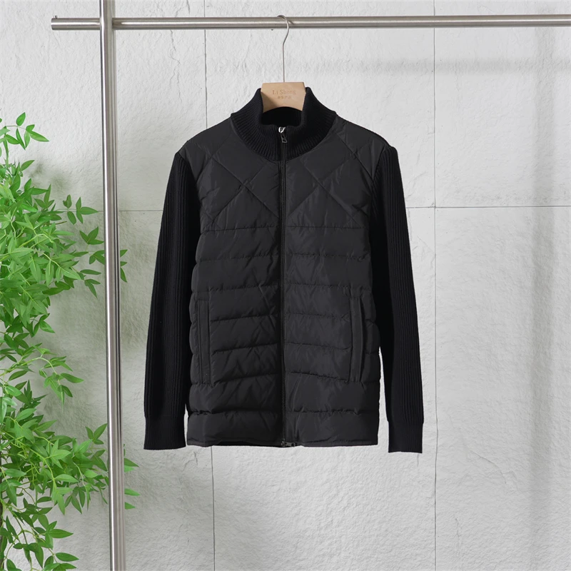 秋冬男士鸭绒立领轻薄羽绒服男款拼接针织保暖休闲百搭外套JXF818