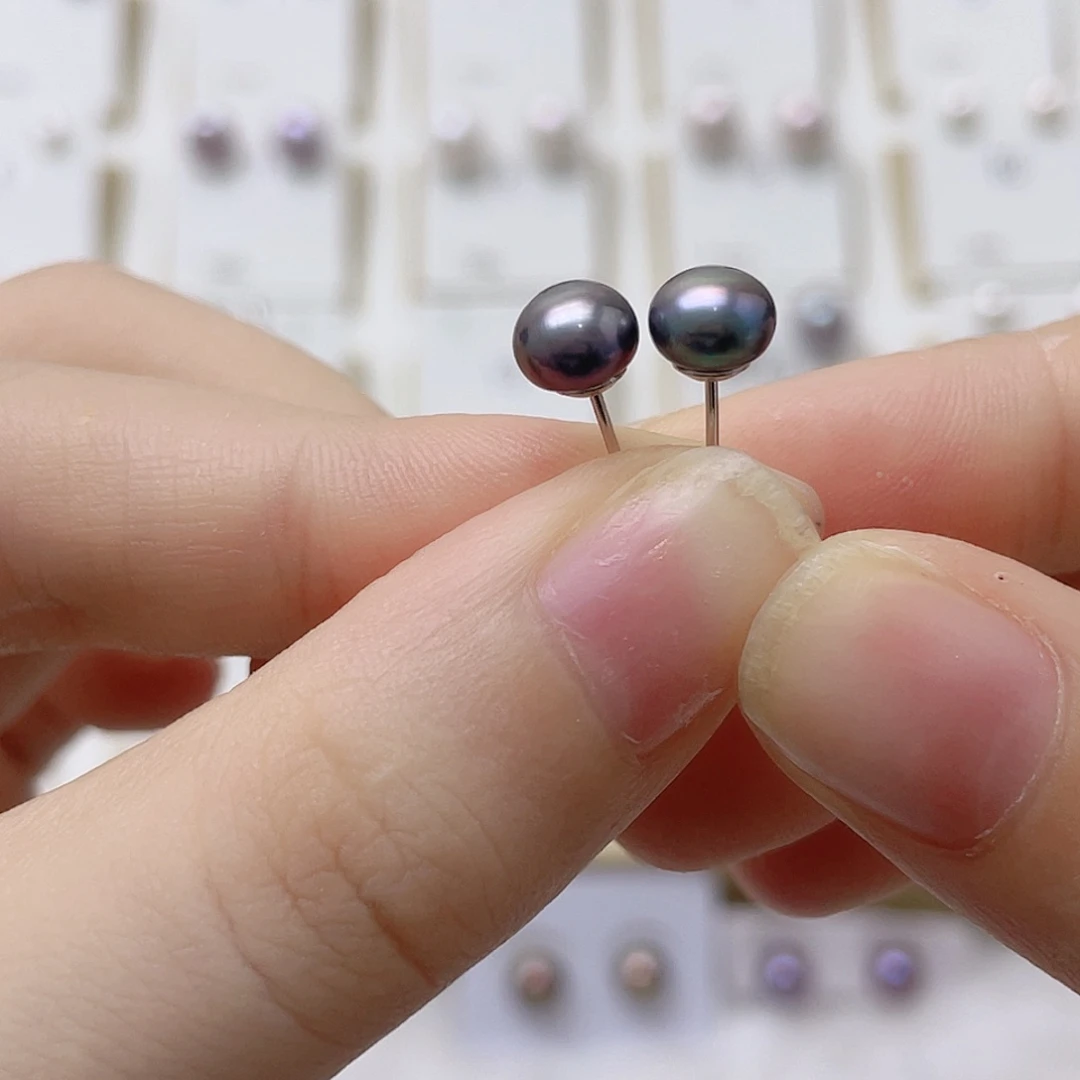 高***好银S925镶嵌淡水珍珠耳饰