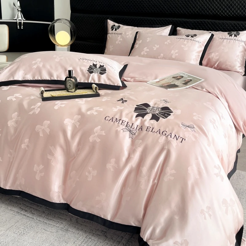 水星家纺秋冬贡缎提花磨毛亲肤棉刺绣四件套被套床单2025床上用品