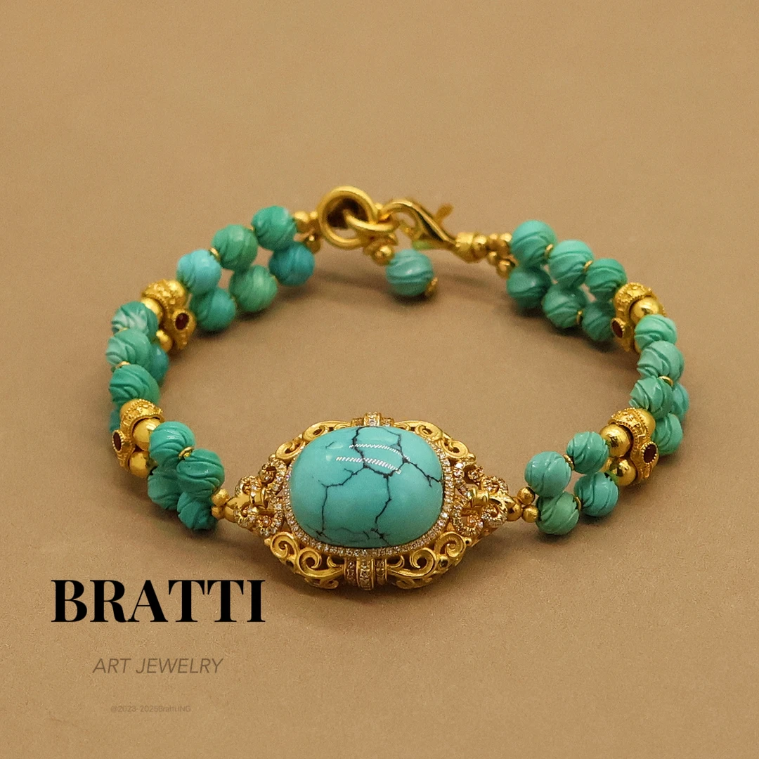 Bratti珠宝【罗马庄园】18K金满钻网花绿松石手链-KS0802