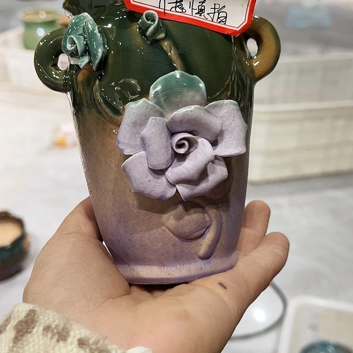 瓷片花盆多肉植物艺术品