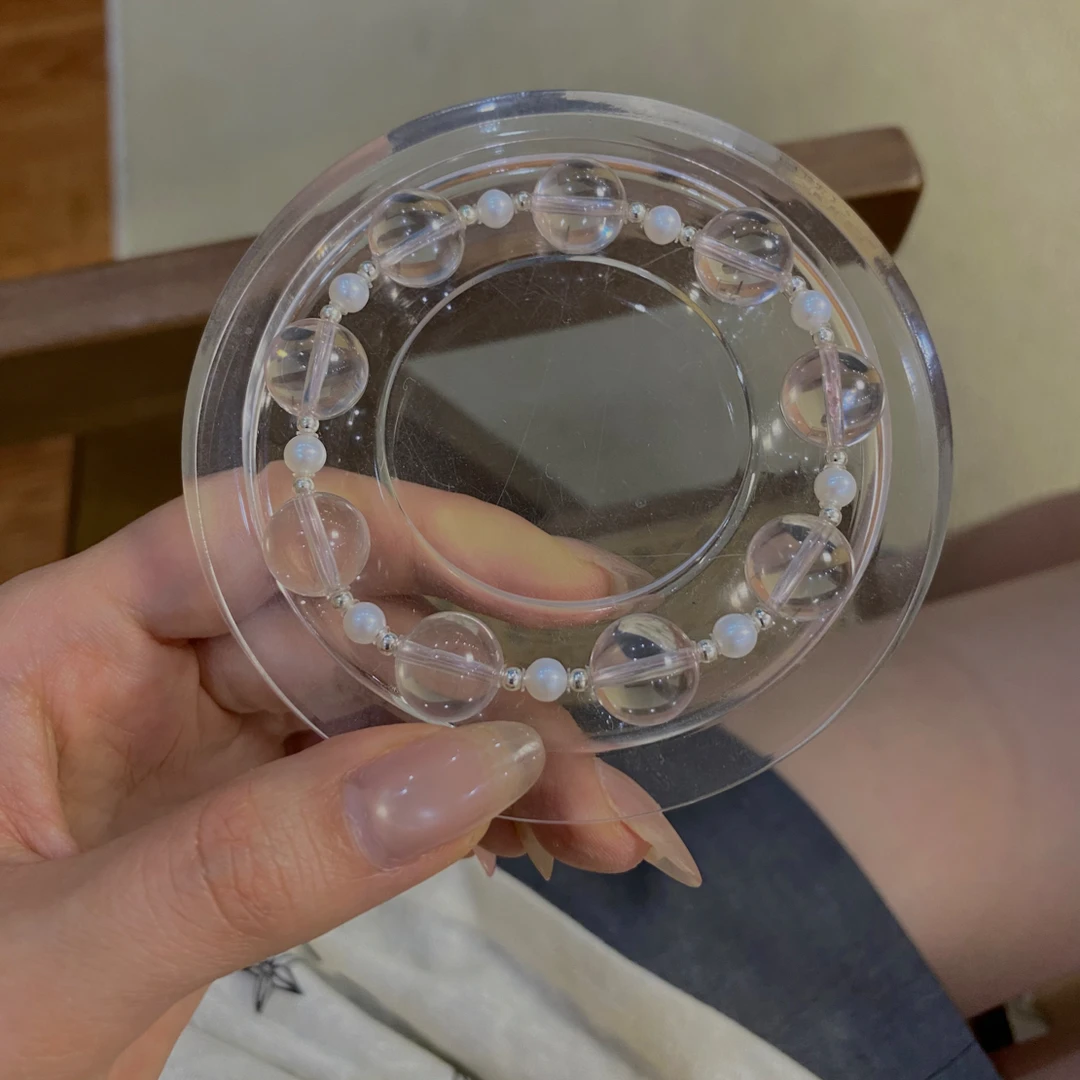 【胭脂雪】天然水晶冰橘粉AK珍珠原创设计款手串12-13mmL1226