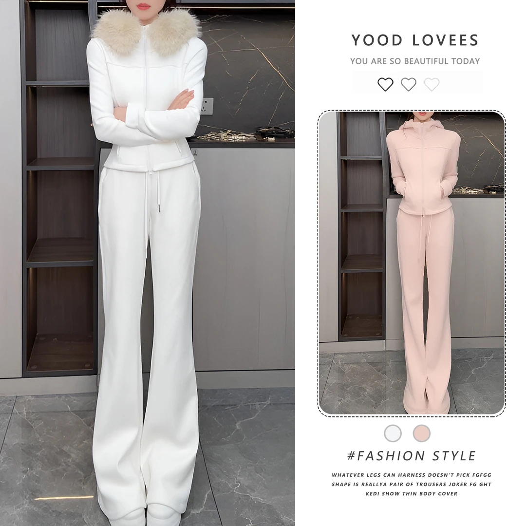 韩版温柔淑女风时尚套装女秋季2025新款连帽外套百搭休闲裤两件套