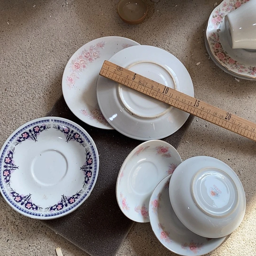 摆件六只贴花碟子福利出不退换