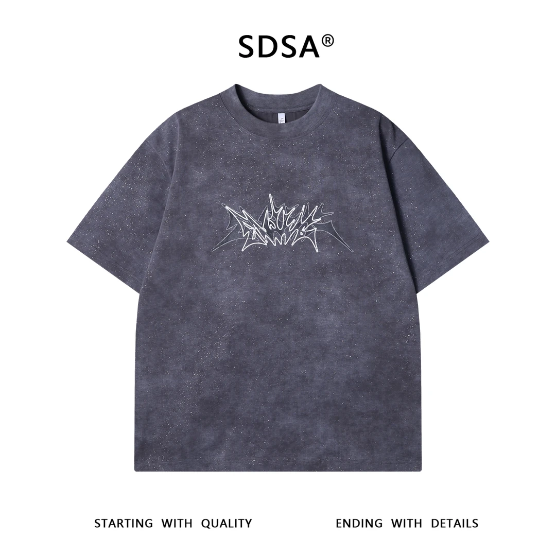 夏季高级感新款美式满天星趣味印花短袖T恤情侣百搭宽松圆领上衣