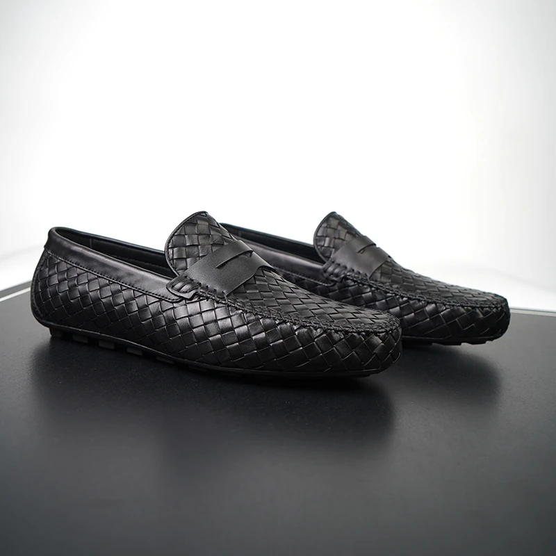 夏季头层牛皮编织软底休闲鞋休闲豆豆鞋透气乐福鞋驾车鞋豆豆鞋