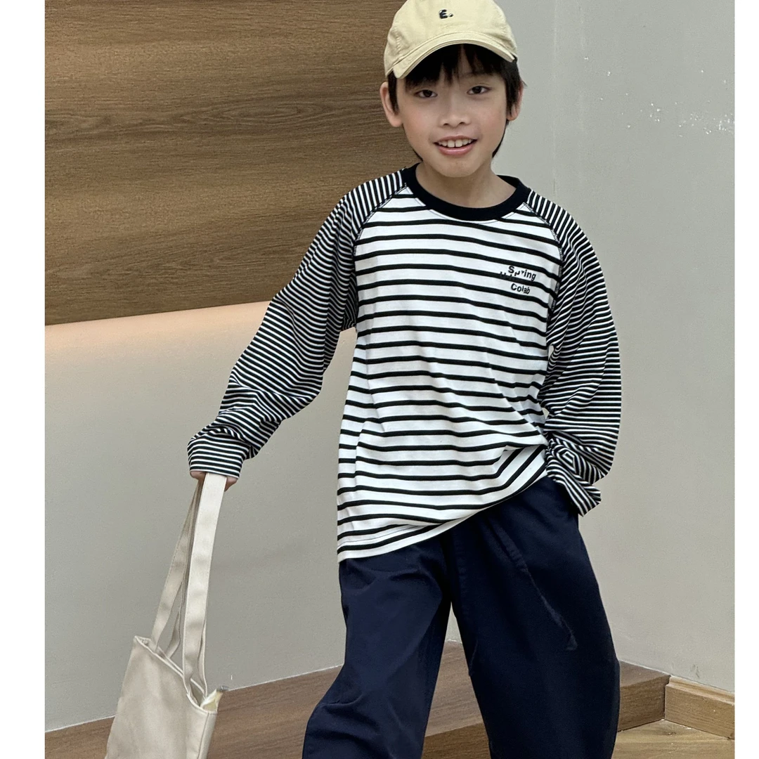 vilimama2025春款条纹拼接插肩袖长袖T恤S65195