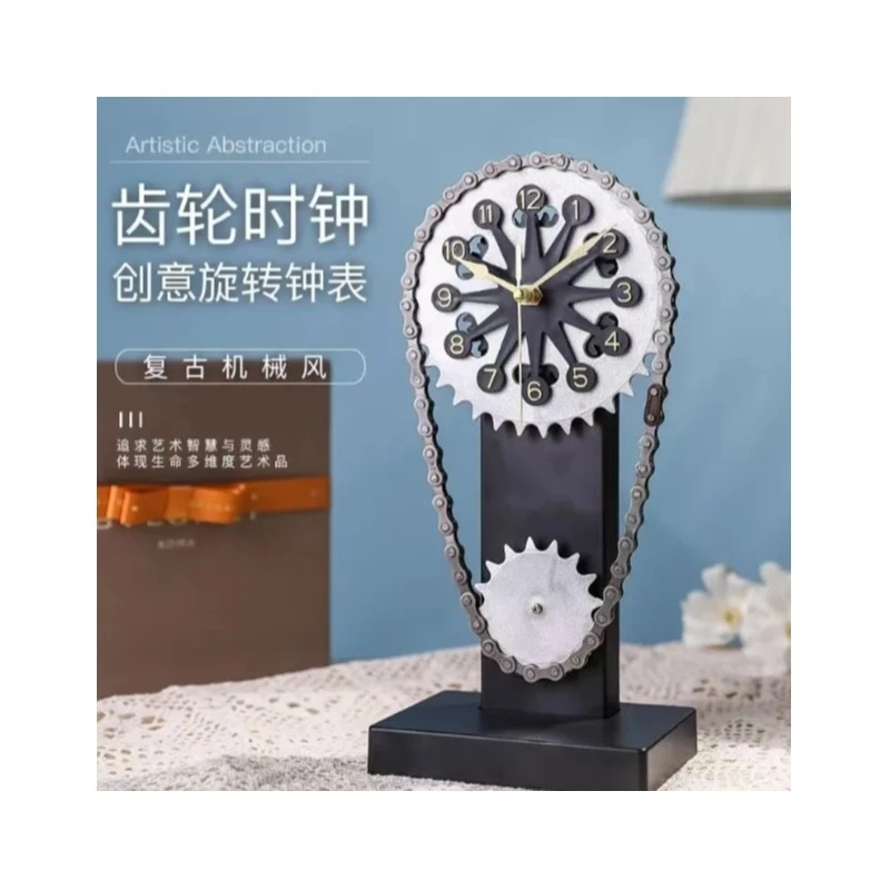 多多 家装时尚创意转动齿轮链条时钟摆件