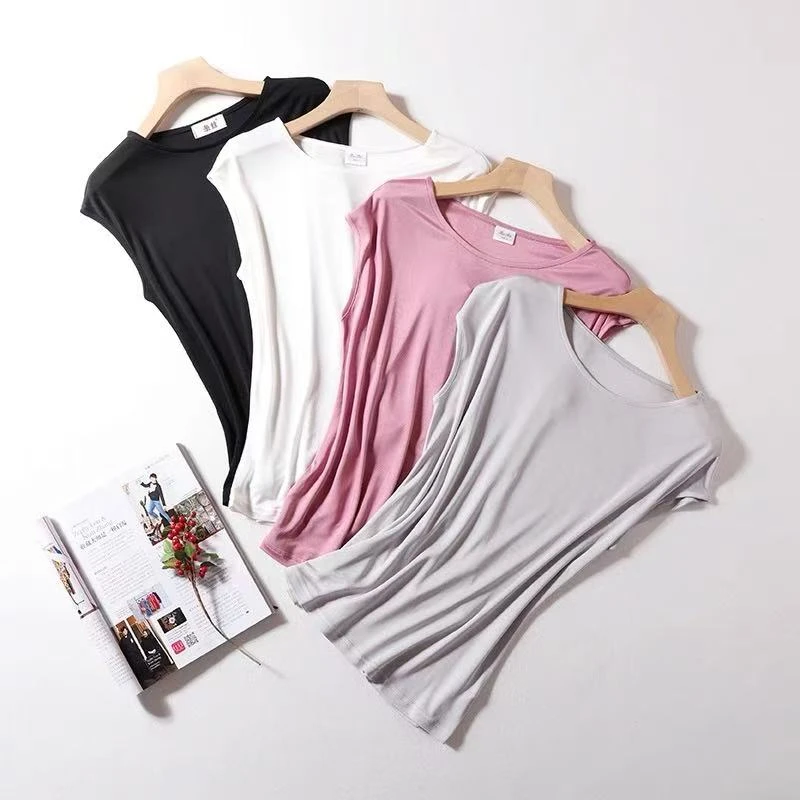 衣橱打底新品 真丝内搭t恤女无袖上衣圆领打底衫桑蚕丝背心大领口