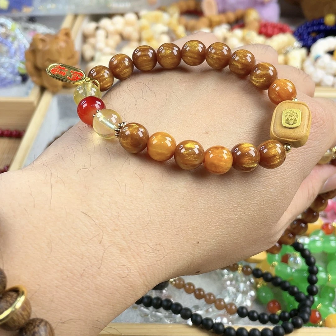 檀香木手串银S925镀金镶嵌