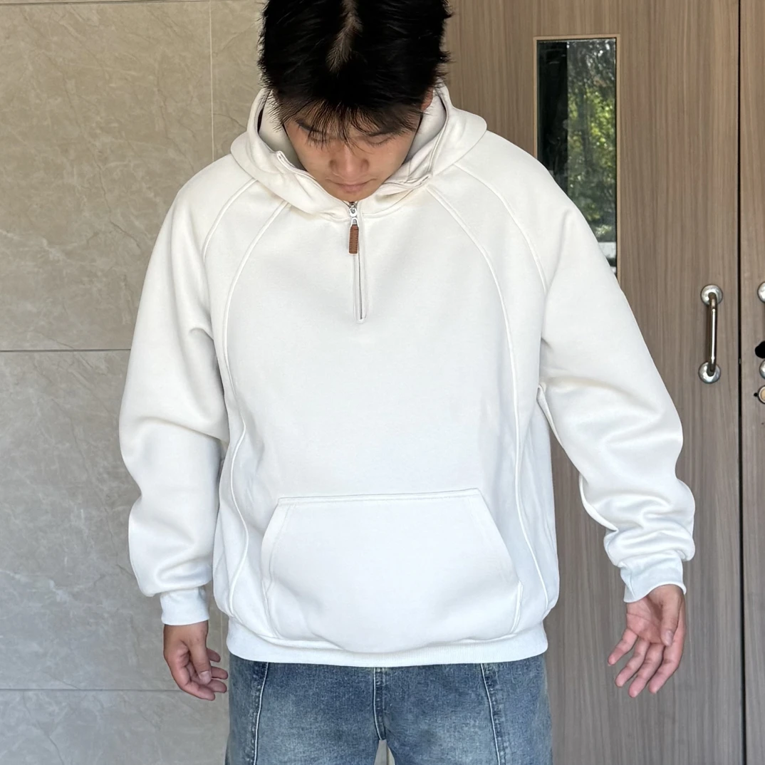 【YTY】立体分割结构加绒重磅半拉链连帽卫衣男秋冬立领休闲外套