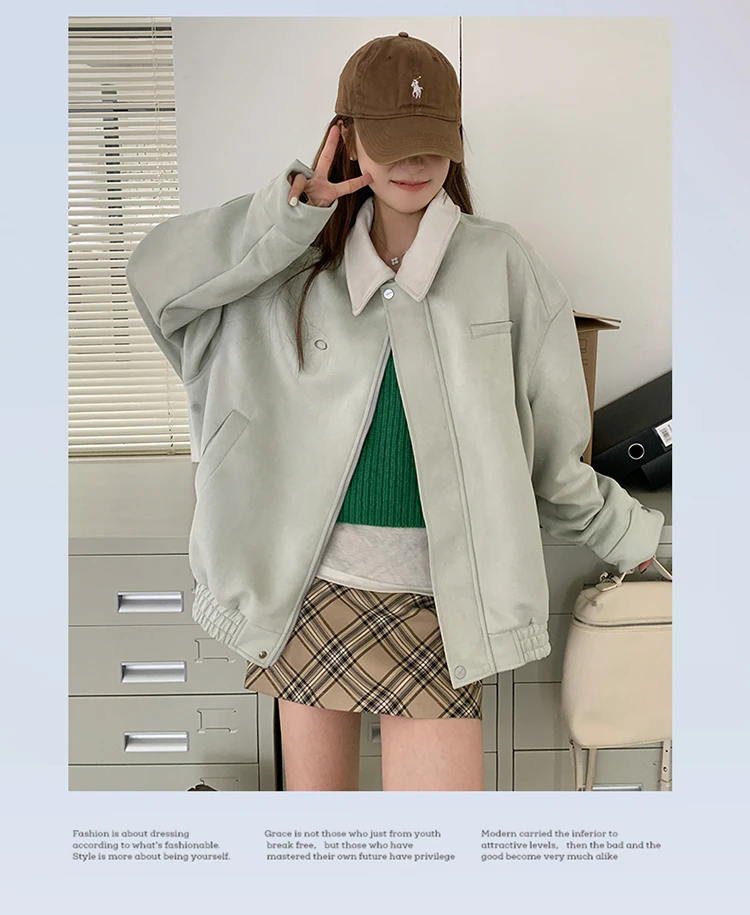 （非图片款）9901-9950春秋短款外套时尚休闲百搭连帽宽松拼色复古