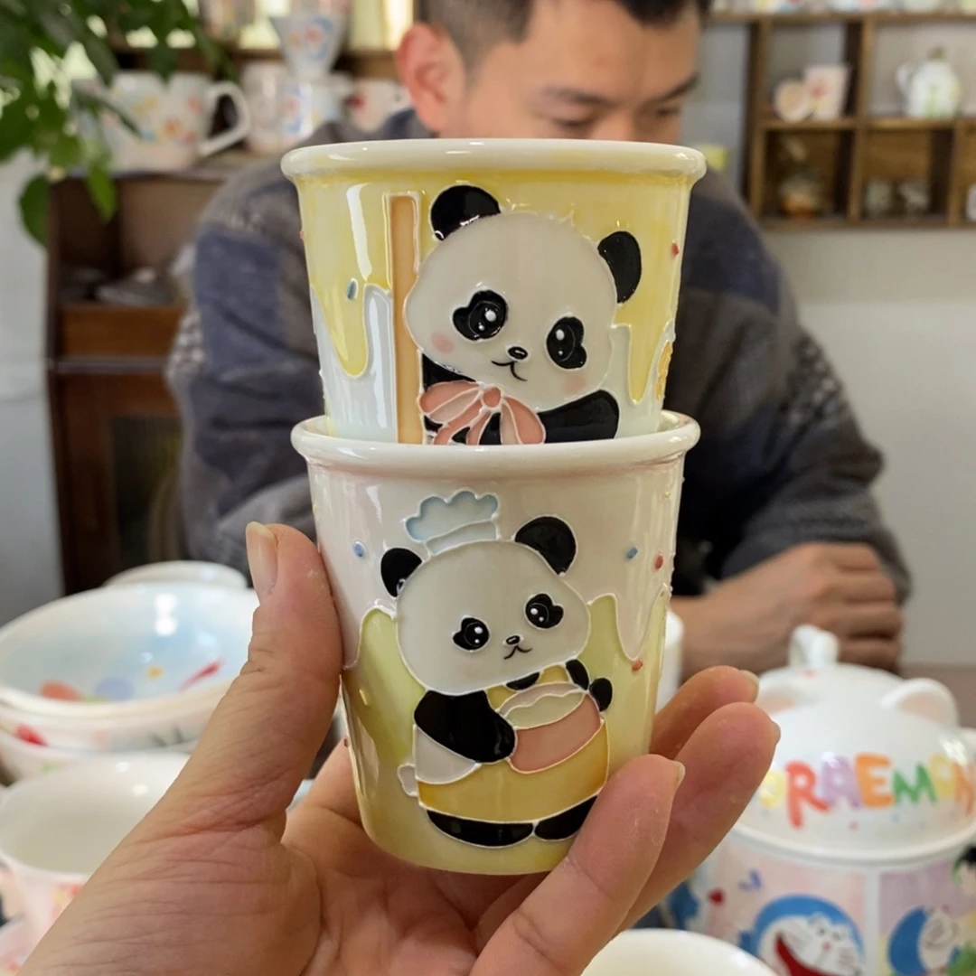 A***行瓷片玫瑰多啦单面景德镇釉下彩手绘