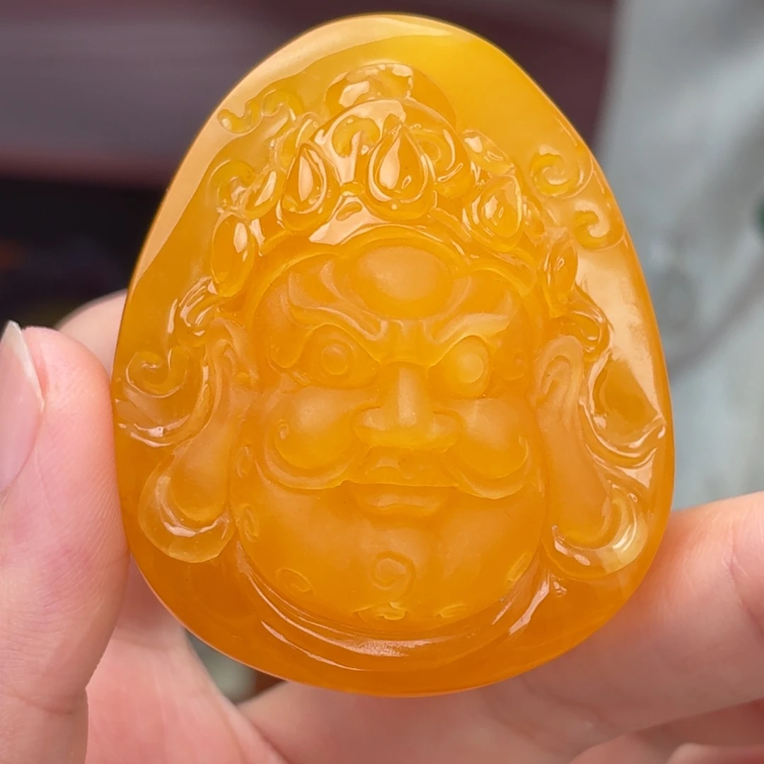 裸石虫珀未镶嵌橘红黄财神