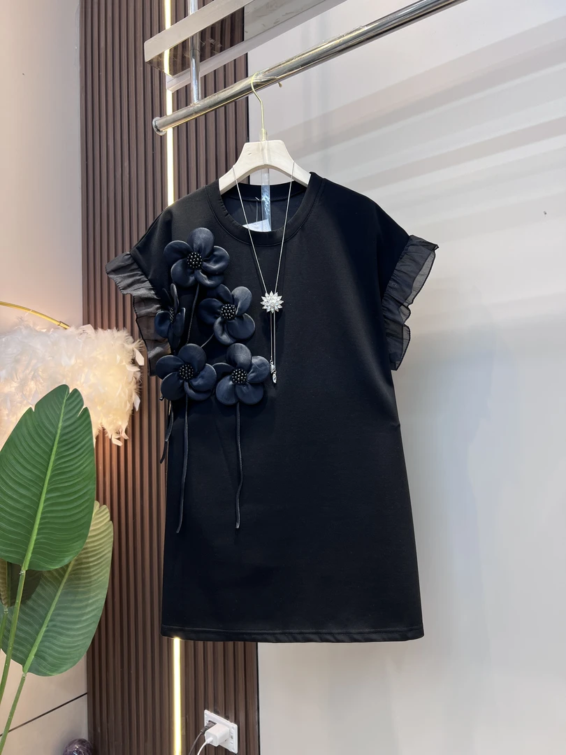 2025时尚显瘦气质欧洲站圆领新款蝴蝶结拼接宽松遮肉大衫2537