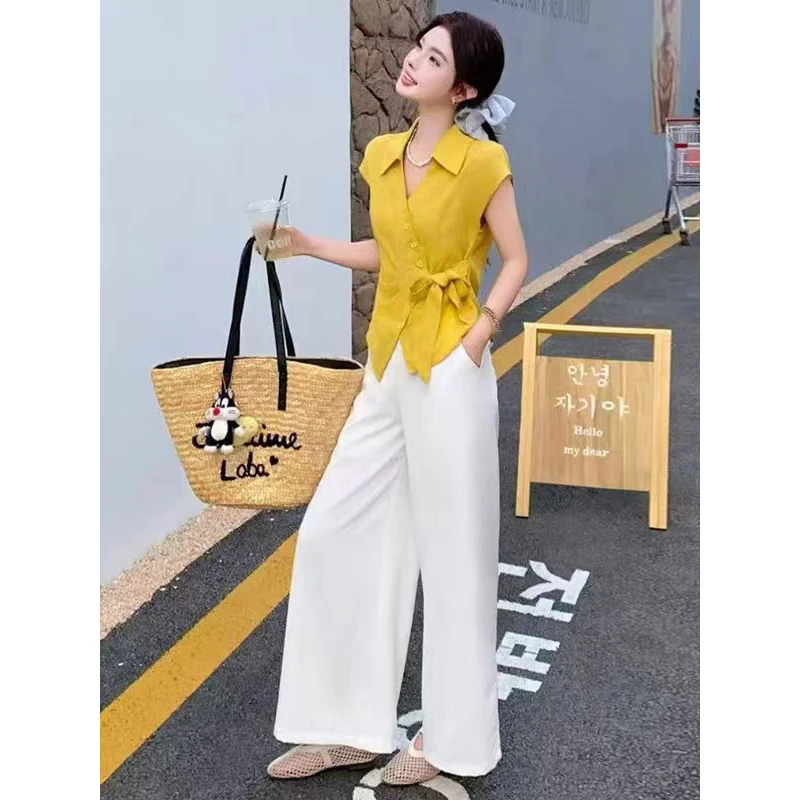 2025夏季新款不规则小个子上衣设计感短袖衬衫女洋气绑带收腰显瘦