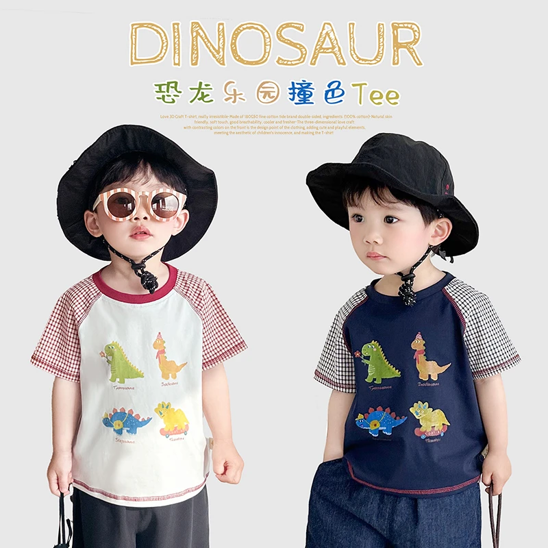 阿小轩【恐龙乐园】童装2025夏季新款儿童夏季插肩袖花针短袖男童
