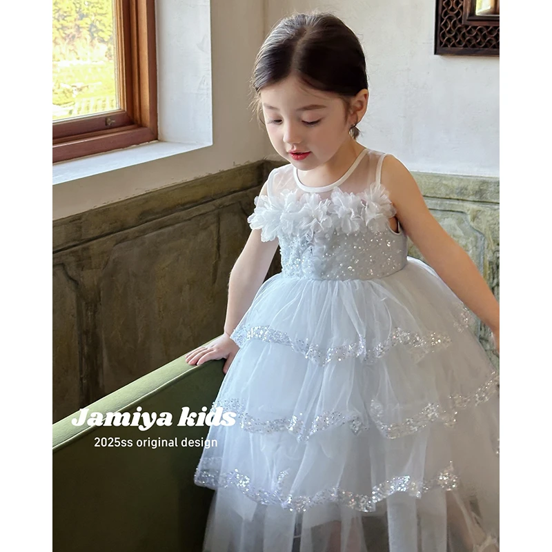 lpink 2025夏新款女童洋气小仙女公主礼服裙亮片网纱连衣裙2070