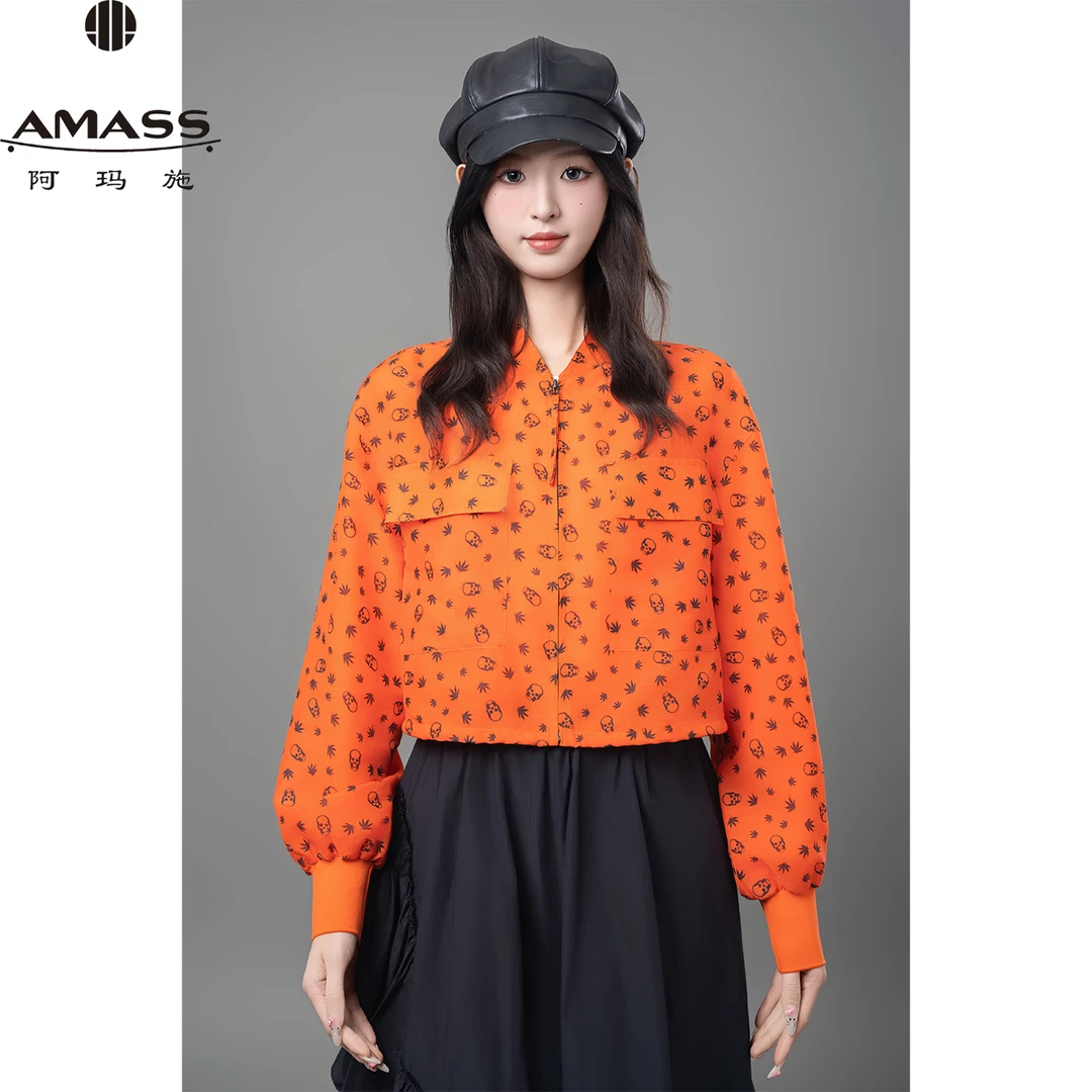 AMASS/阿玛施早春新款时尚休闲小众设计感印花短款外套女  540014