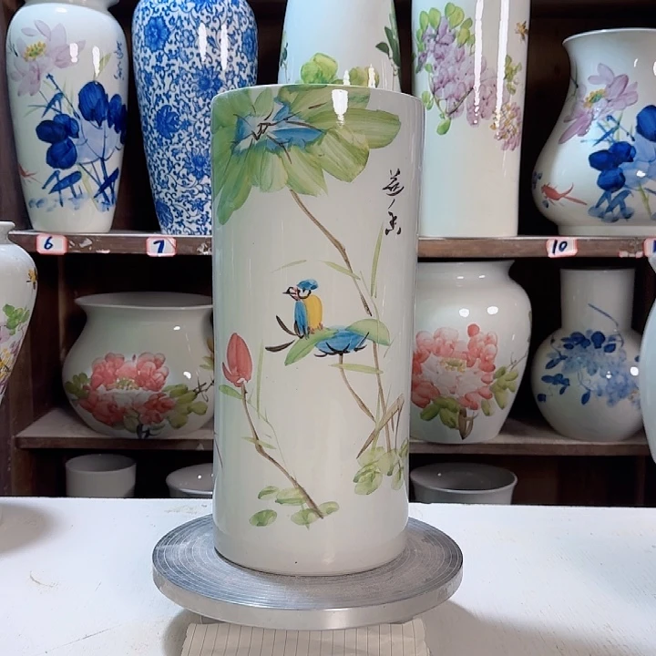 瓶直筒荷花鸟新款新款陶瓷