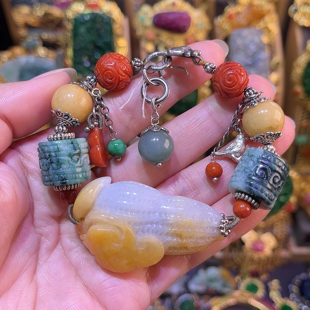 翡翠未镶嵌手链福利款翡翠老银手链