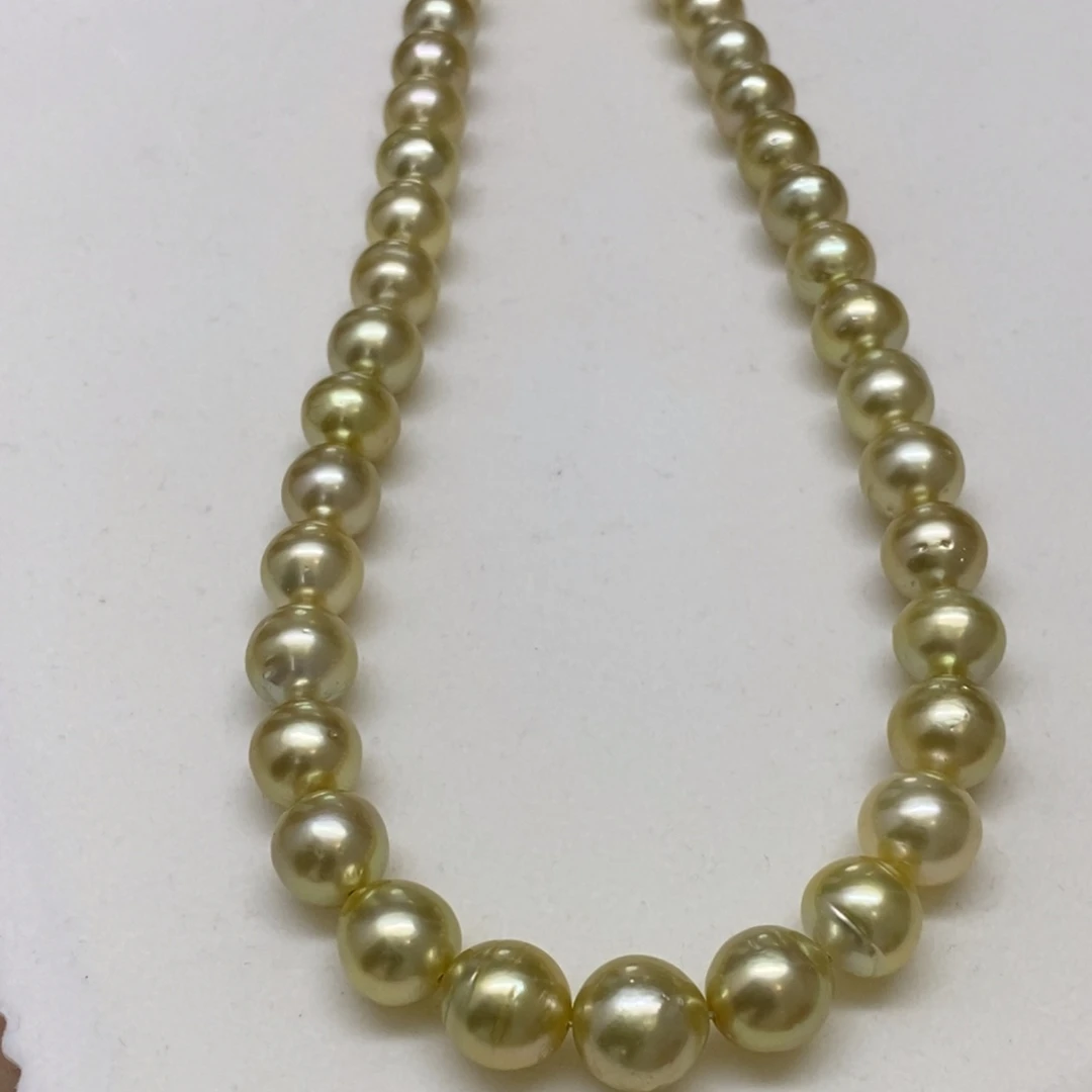 银S925镶嵌颈饰海水珍珠金珠项链9-11m m