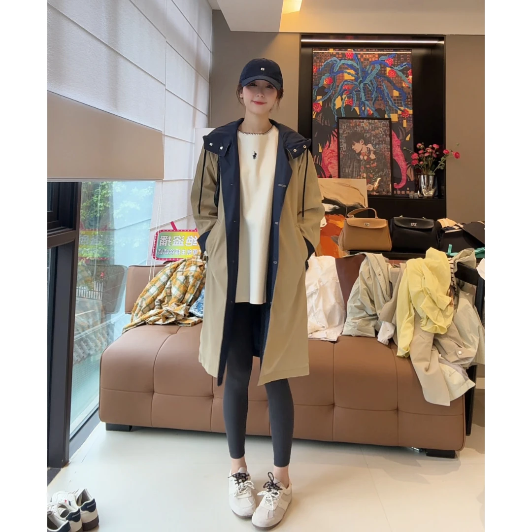 徐靖靖【时装周刊】2502182春季新款设计简约长款连帽百搭风衣外套