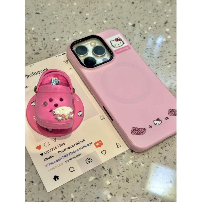 卡通粉色洞洞鞋可爱猫咪立体磁吸适用iphone16promax苹果15手机壳