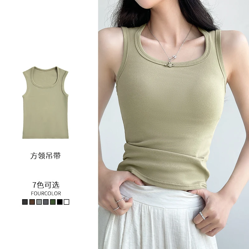工字吊带背心女无袖2025新款带胸垫美背文胸一体女装禅意仙气飘飘