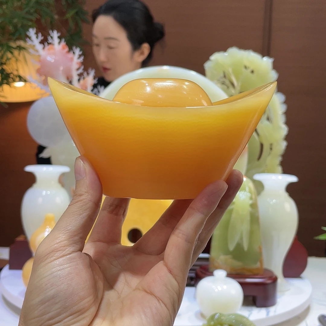 玉精品天然玉石元宝摆件