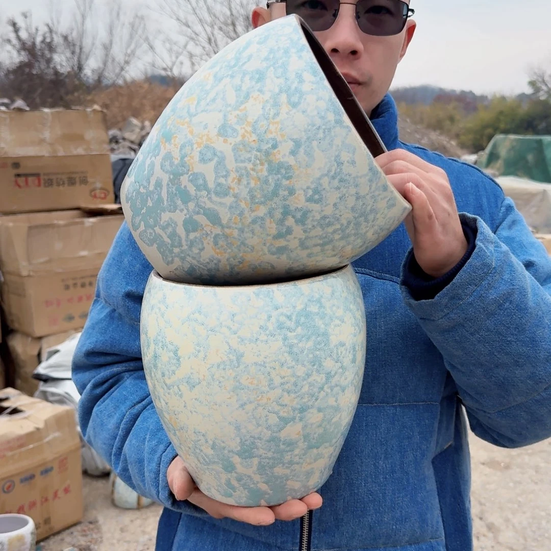 紫砂摆件口18高20.5（两个蛋壳姹寂蓝！！工艺品