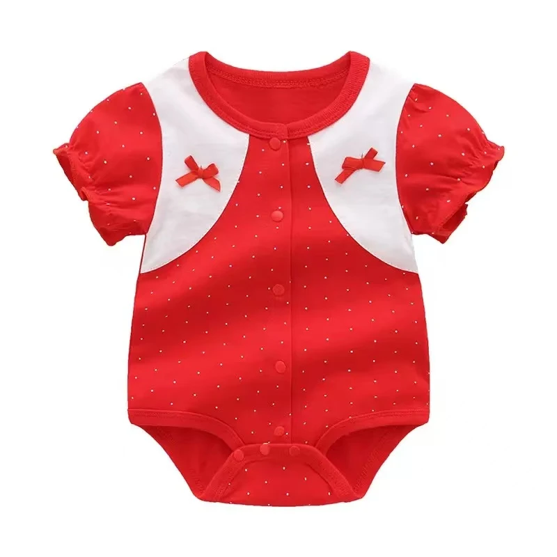 婴儿满月拼接色包屁衣百天女宝宝夏季爬服哈衣周岁公主洋气连体衣