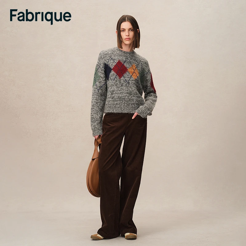 【达人专享】Fabrique花灰混色学院风菱格纹美利奴绵羊毛针织毛衣