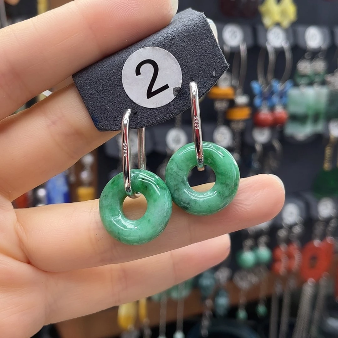 翡翠耳饰银S925镶嵌乐*L805gjjjhhj