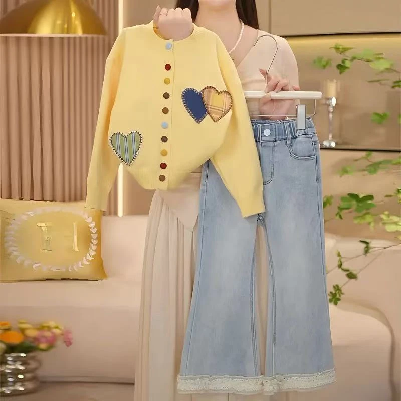 女童毛衣2025春秋新款洋气韩版时尚百搭纯色针织开衫外穿外套