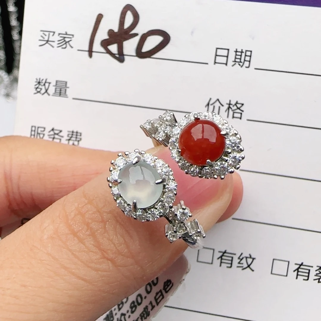 翡翠戒指银S925镶嵌戒指