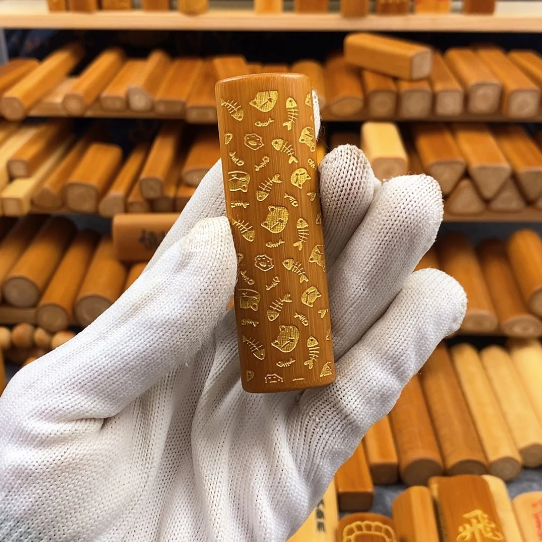 竹实心竹红皮椭扁雕刻