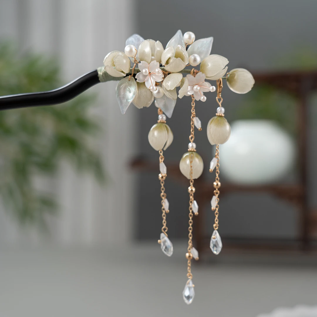 梨花蕊檀木簪新中式古风高级感简约盘发簪气质汉服旗袍簪子发饰