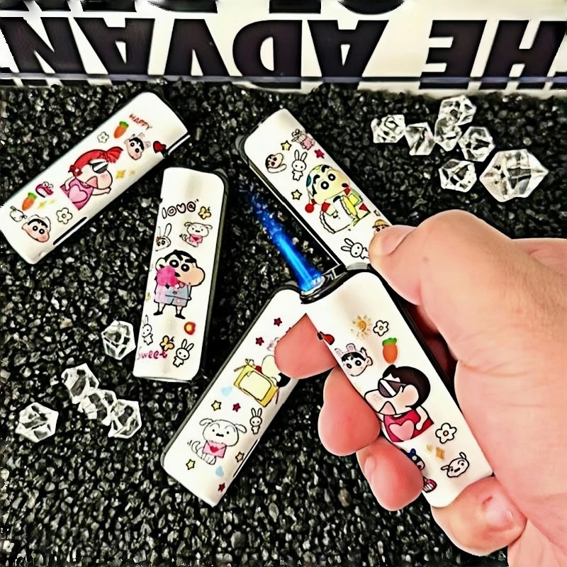 可爱卡通小新火柴打火机创意个性蓝焰防风直冲铁壳充气高颜值礼品