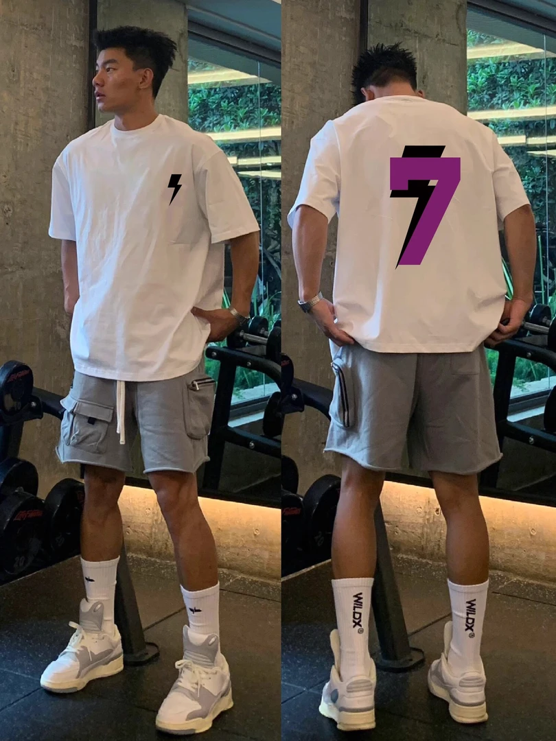 260g美式【重磅100%纯棉】t恤短袖美式高街休闲宽松字母印花体恤男