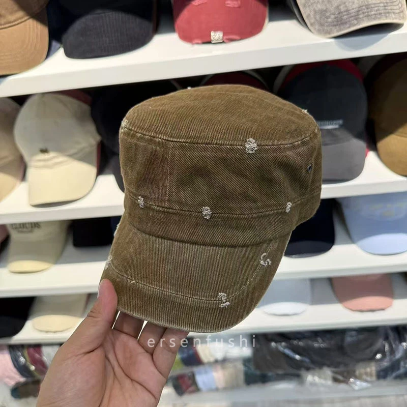 高品质复古水洗做旧破洞平顶鸭舌帽女秋季新款四季百搭海军帽礼貌