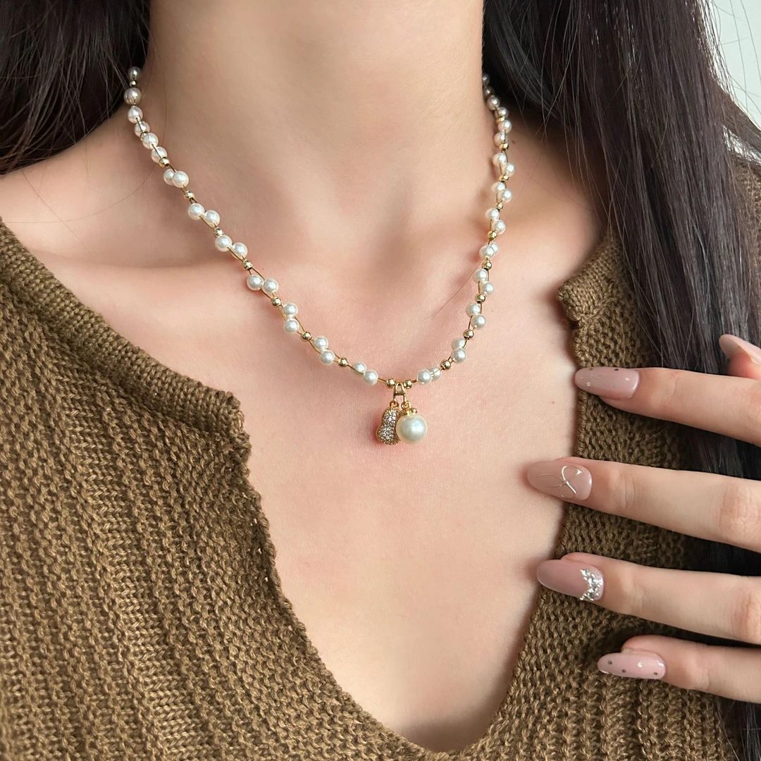 铜合金仿珍珠项链 花生吊坠气质仿珍珠项链女轻奢小众配饰女颈链