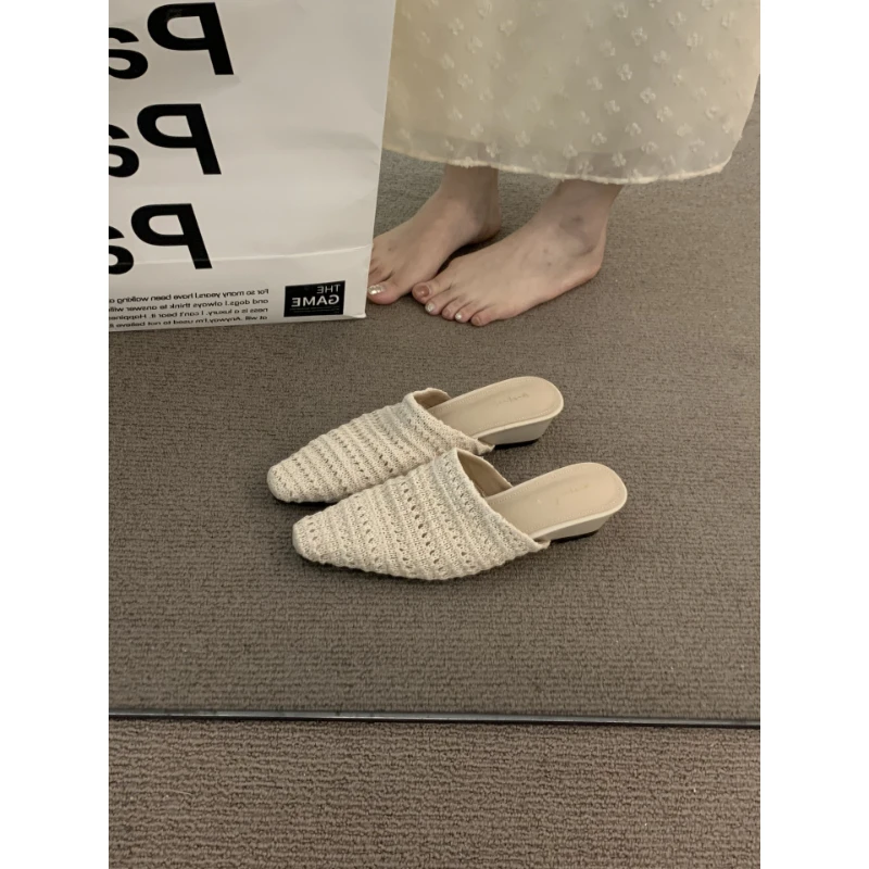 法式小众编织百搭包头拖鞋女2025夏季外穿配裙子晚晚包头勃肯鞋