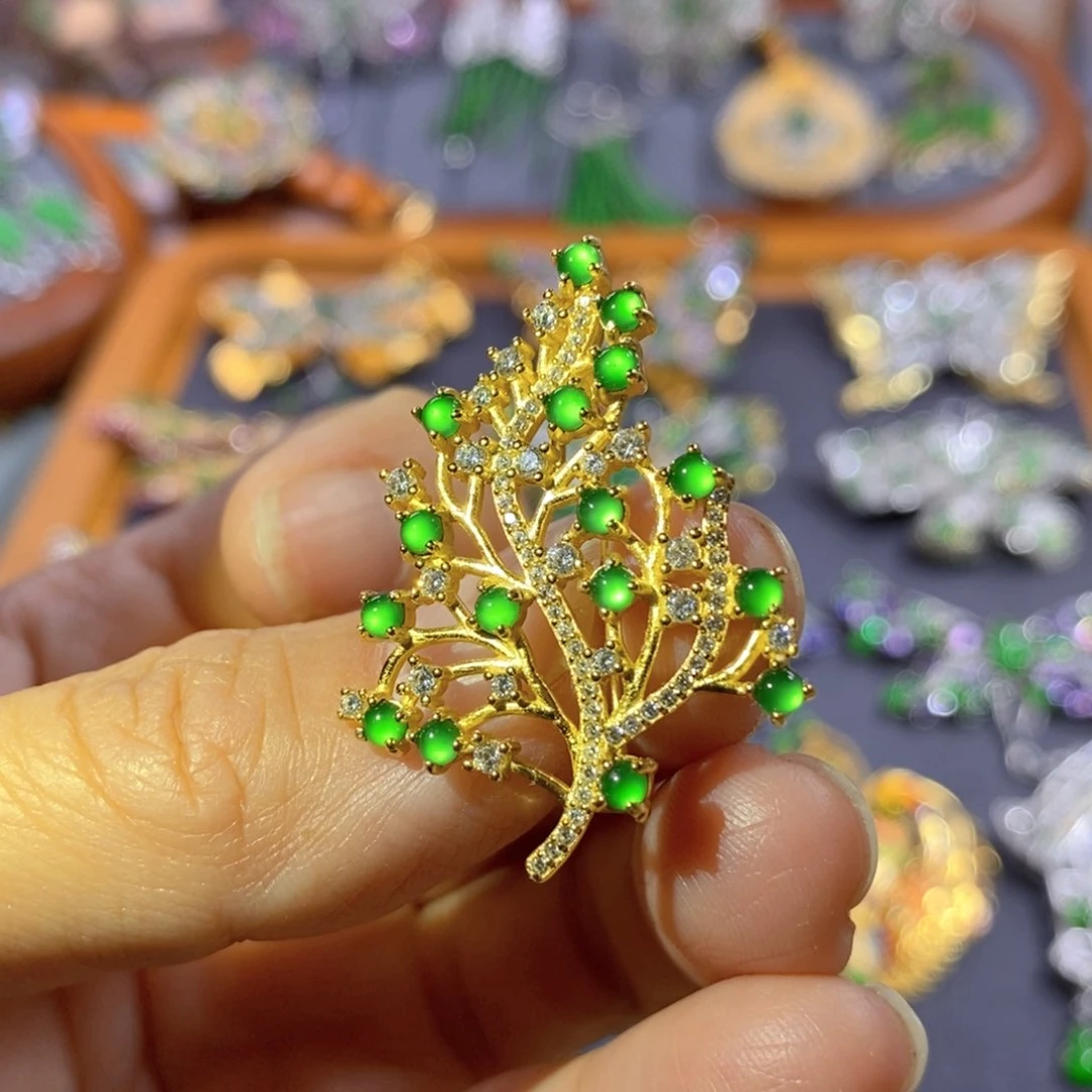 吊坠(不含链)银S925镶嵌翡翠