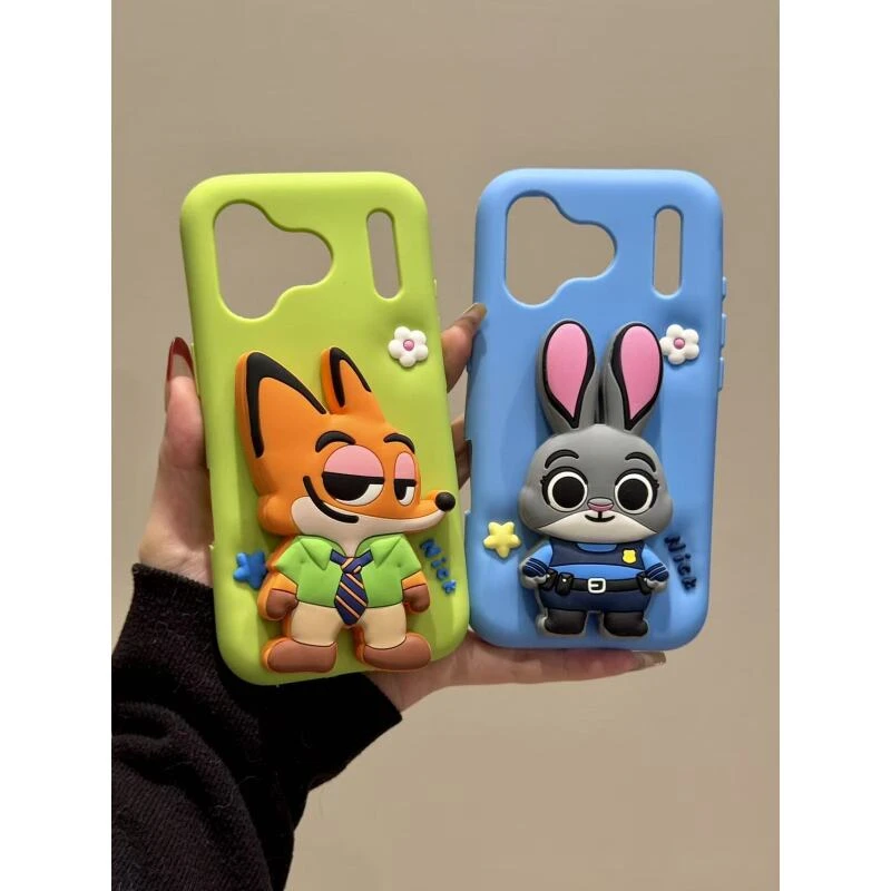 Q版萌趣硅胶一体支架尼克朱迪适用于iphone17promax苹果16p手机壳