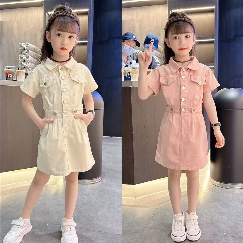 女童洋装夏季2025新款洋派儿童夏装学院风短袖大童网红工装裙子