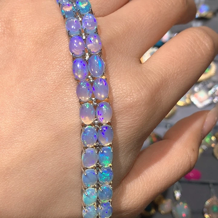 欧泊手链h银S925镶嵌卓*抖福利